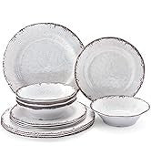 Melamine 12-Piece Modern Dinnerware Set, Kitchen Plates and Bowls Sets, Luxury 2 tone Red and Black Ceramic look Dish Set for 4.