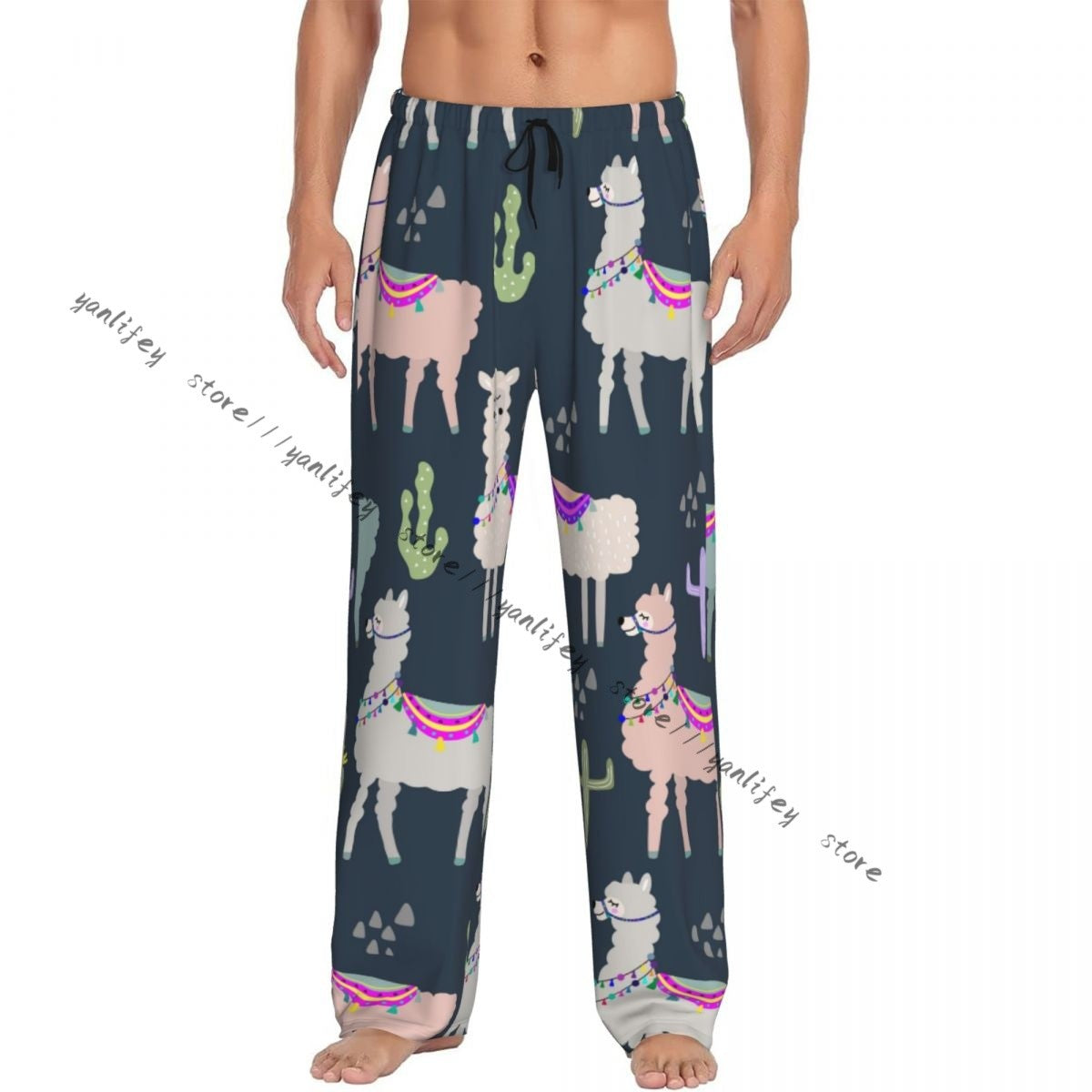 Men Sleep Bottoms Male Lounge Trousers Men's Llama And Cactus Pajama Pants