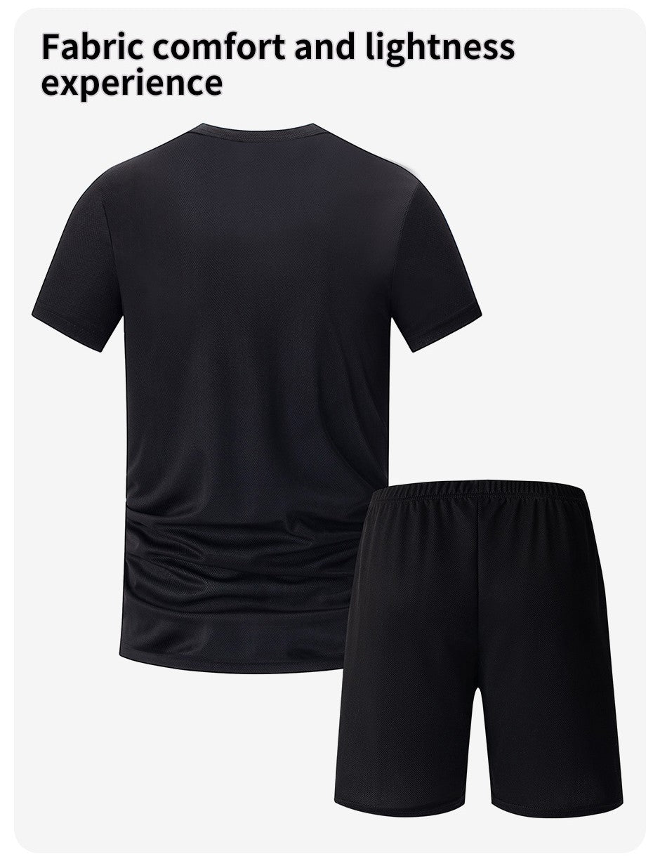 2-Piece Teenagers To Adults Parent-child Quick-drying Short-sleeved Sports Suit Men's Casual Round Neck Shirt Elastic Waist Pant