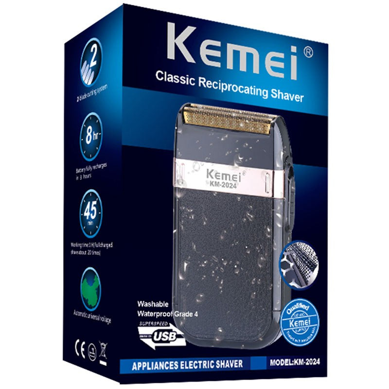 Kemei 2024 Rechargeable Shaver For Men Washable Electric Shaver Beard Shaving Machine Bald Head Electric Razor With Extra Mesh