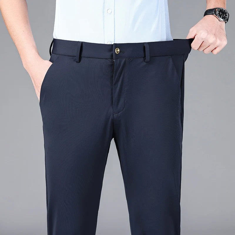 New Summer Men's Ice Silk High Stretch Business Suit Pants Male Army Green Blue Elastic Formal Office Straight Formal Trousers