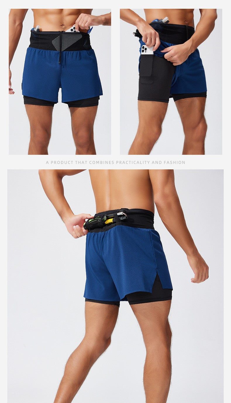 Men's Trail Running Shorts Quick Dry Double Layer with Liner & Waist Pocket Marathon Hiking Outdoor Training Athletic Breathable