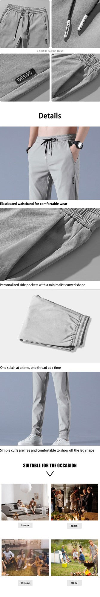Ice Silk Men's Pants 2025 Summer New Black Gray Thin Business Casual Pants Outdoor Elastic Breathable Straight Leg Sweatpants