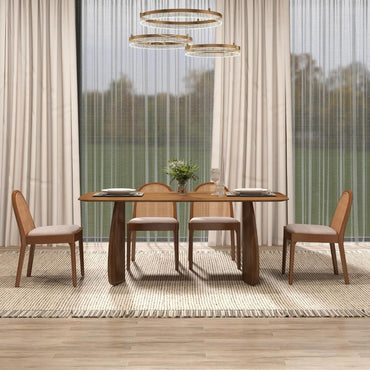 large walnut rectangular pedestal dining table for 6-8 people, 71" mid-century modern wood