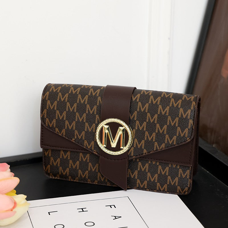 Women's retro shoulder bag, simple small square bag with printed lettering, stylish crossbody bag