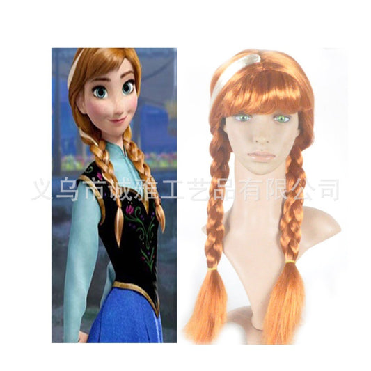 Anna Wig Children Princess Cosplay Accessories Anna Party Headwear Synthetic Wig