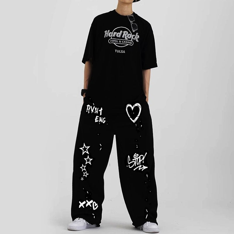 2024 American style quick drying striped sports pants women's summer new loose wide leg thin dopamine new loose widcasual pants