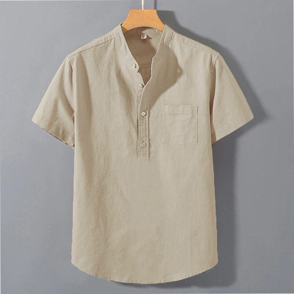 Men's Summer Short Sleeve Solid Color T-shirt Pocket Design Button Shirts Daily High Street Wear Simple Comfortable Style