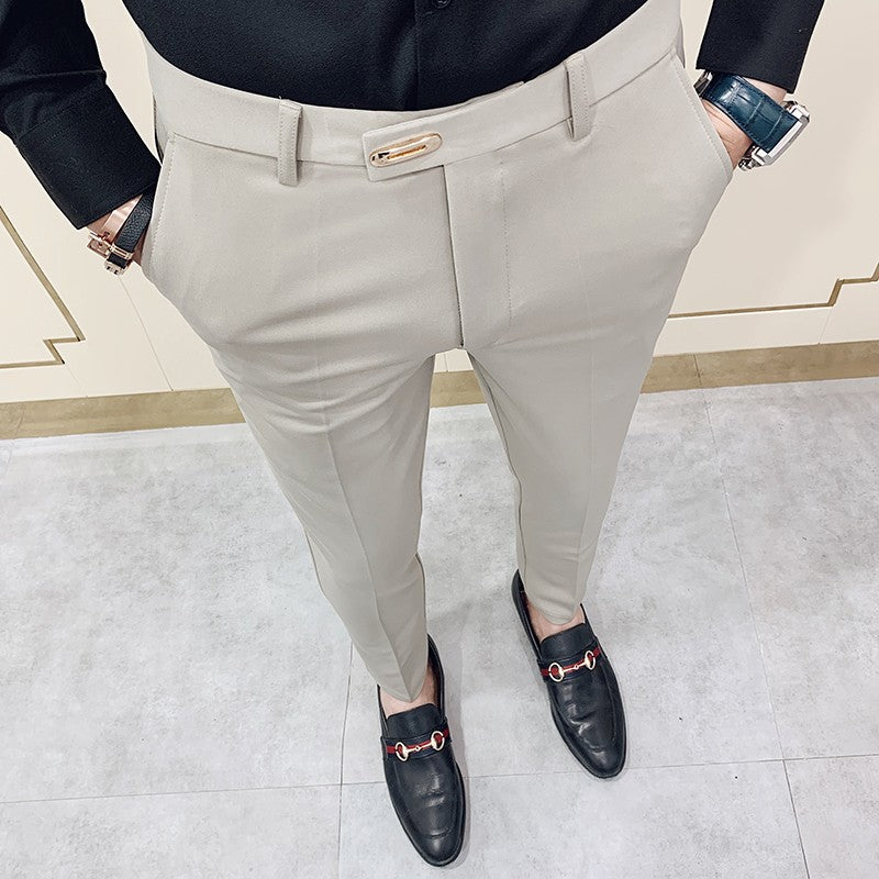 Spring 2025 Men Pants Korean Slim Fit Men Casual Ankle Length Pants Streetwear Men High Quality Black Gray Khaki Dress Suit Pant
