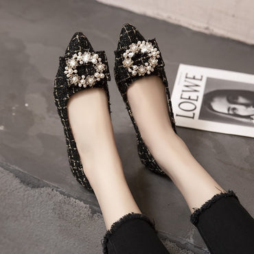 Mixed Colors Shallow Mouth Shoes Autumn Women's Moccasins Casual Female Sneakers Pearl Decorateion Flats Modis Low Heels Pointed
