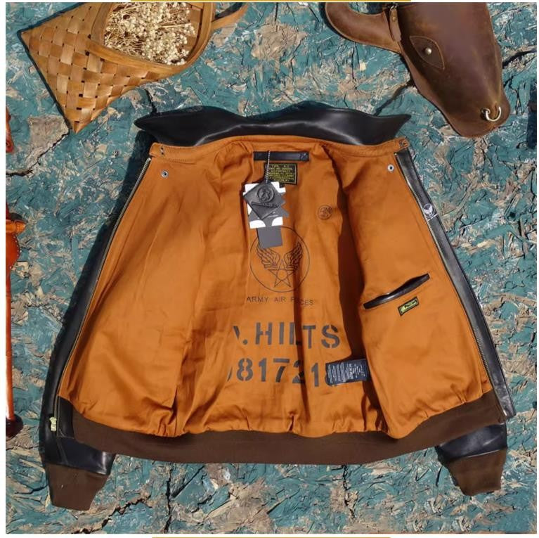 YR!Sales.Classic A-2 Horsehide Coat.Vintage Style Us Air Force genuine leather jacket.A2 Bomber Leather Cloth
