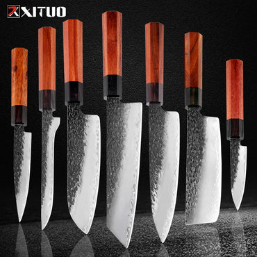 1-7 PCS Knife Set,Professional 3-Layer Composite Steel Kitchen Knives Set,Ultra Sharp Japanese Chef Knife with Octagonal Handle