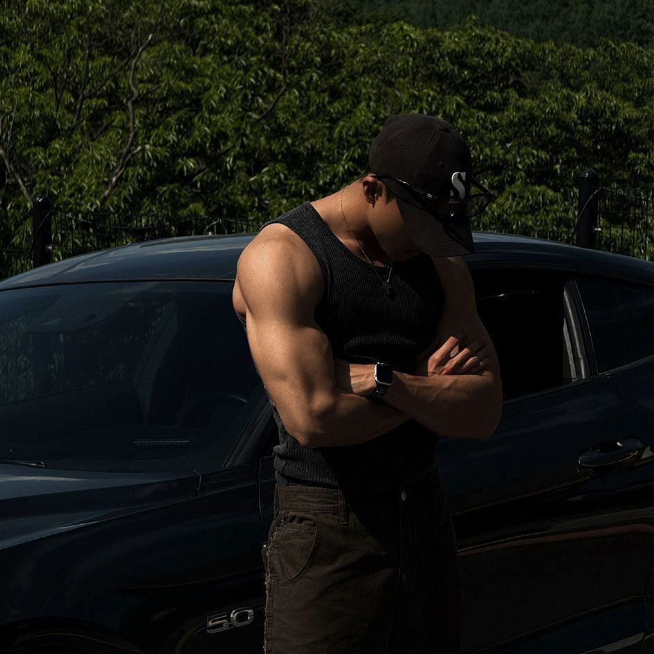 Summer American Men's Vest Wearing Thick Thread Slim Vest Men's Sports Training Striped Vest Base T-shirt Fitness GYM