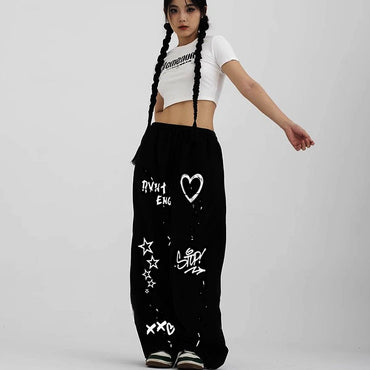 2024 American style quick drying striped sports pants women's summer new loose wide leg thin dopamine new loose widcasual pants