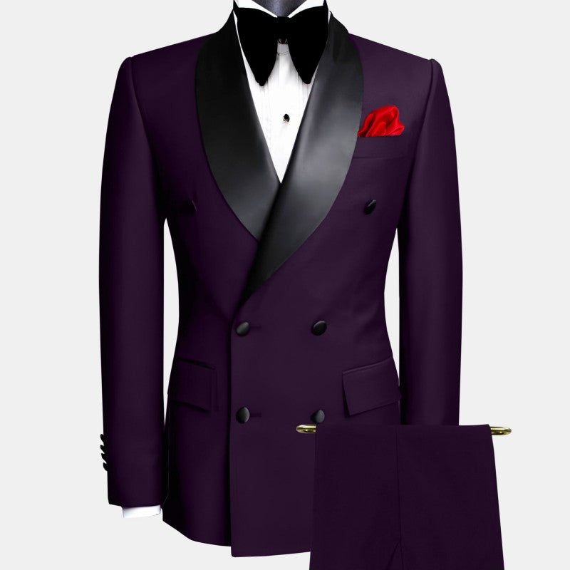 Men Suit Black 2 Pieces Double Button With Black Lapel For Wedding Groom Business Birthday Banquet Work Suit Jacket And Pants