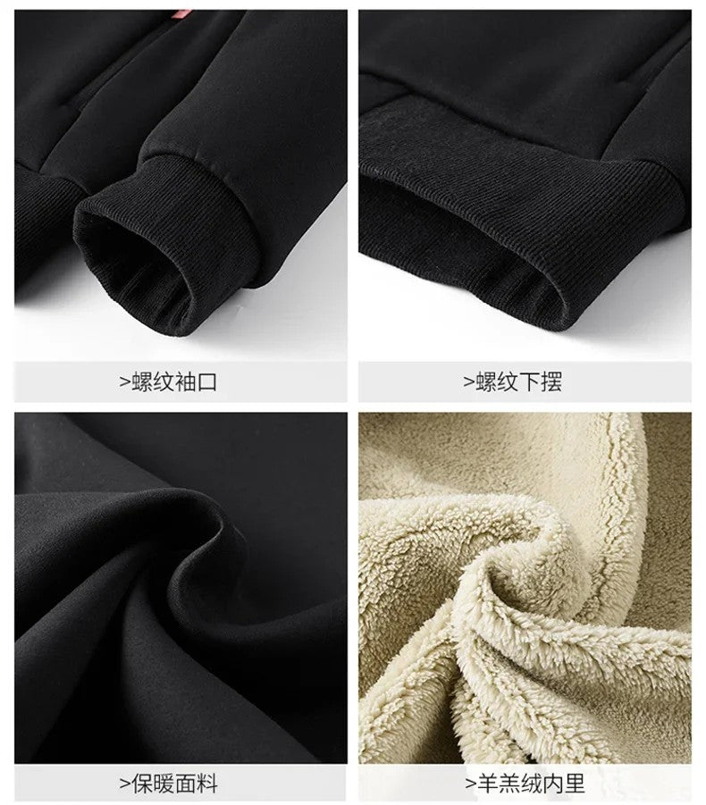 Lamb Cashmere Tracksuit Set Winter Men Sportsuit Gym Sportswear New Thermal Hoodies Fleece Tracksuit Windproof Sport Suit Men