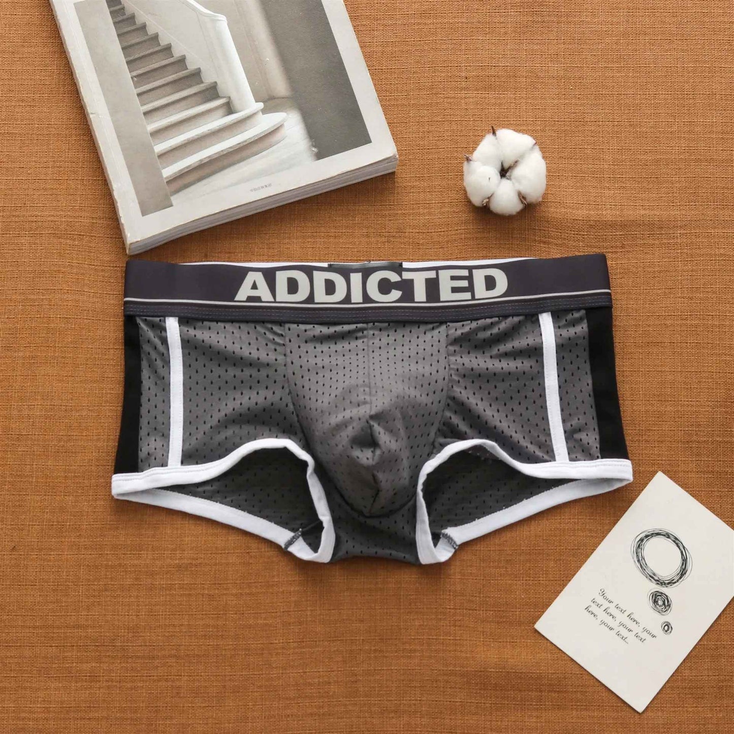 Men's panties, low rise breathable ice silk mesh comfortable tide boxers