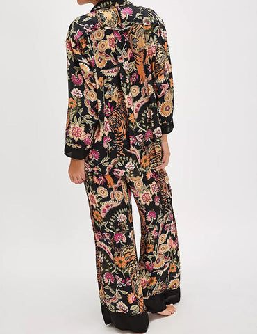 Women Satin Pajamas Set 2 Piece Western Cowgirl Silk Pjs Wide Leg Pants Button Down Loungewear