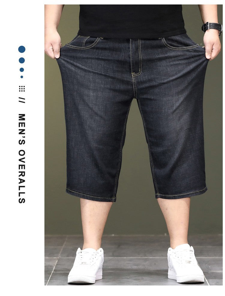 New Big Size Long Length Men's Shorts Loose Stretch Jean Bermuda Male Thin 3/4 Capris Summer Light Large Plus Fat Denim Breeches