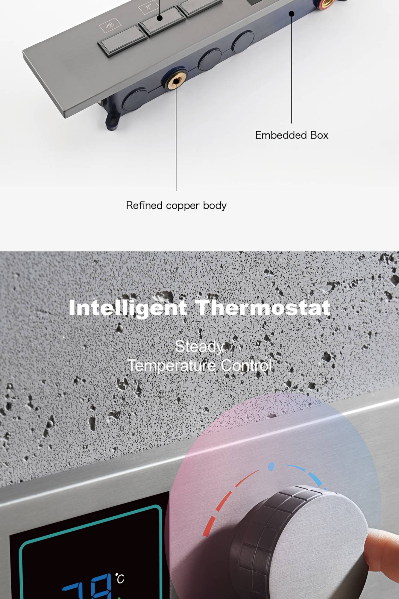 Luxury gun gray brass shower system with LED digital display design Wall mounted constant temperature 3-function bathroom faucet