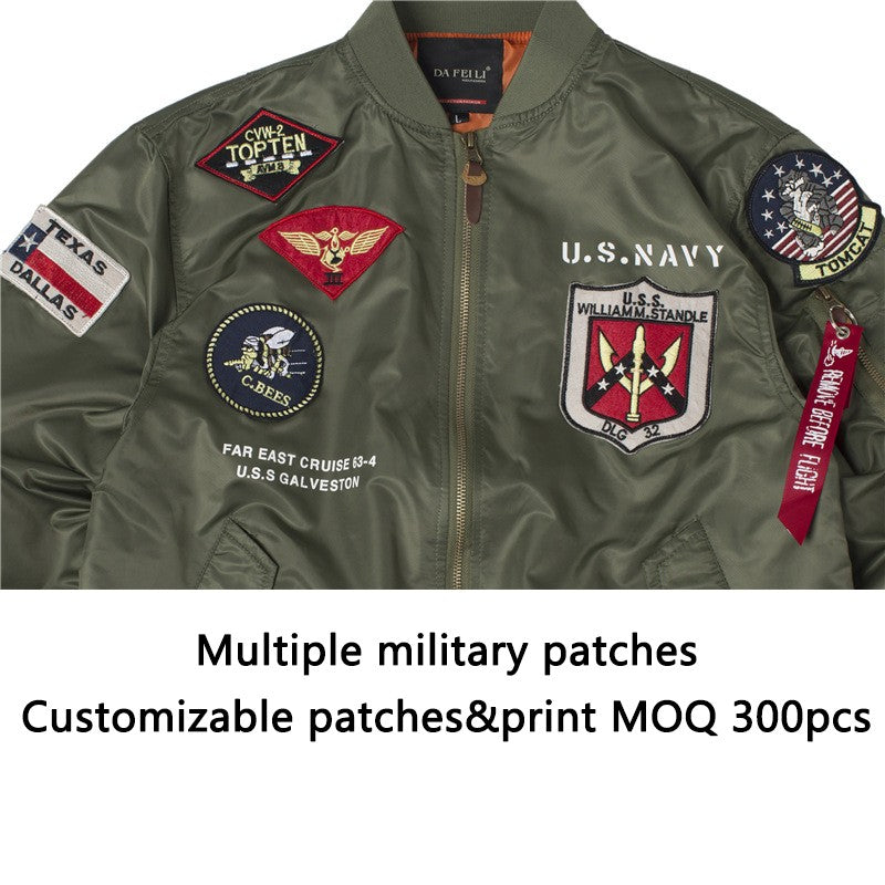 High Quality Military Fashion Casual Boy Youth Lightweight Top Gun Patch Embriodey Streetwear Ma1 Satin Flight Bomber Jacket Men