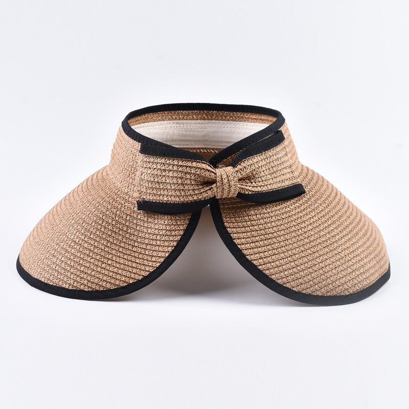 Summer Empty Top Straw Hat For Women Foldable Wide Large Brim Bowknot Sun Hat Travel Beach UV Protection Caps