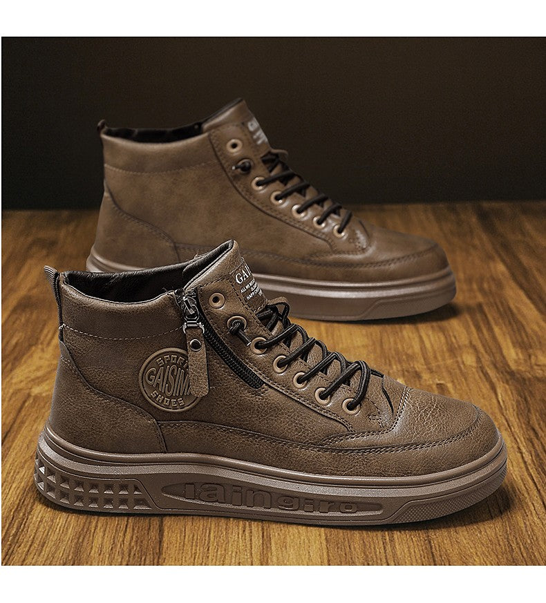 Leather Men Ankle Boots Fashion comfortable Men Sneakers Luxury British style High Top Shoes Men Platform Casual Shoes 2025 New