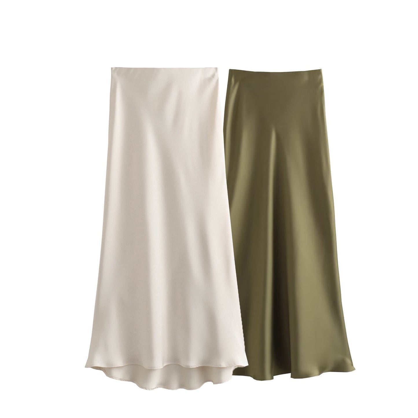 XNWMNZ Women's Fashion 2023 Flowing Satin Midi Skirt Women Vintage Elastic High