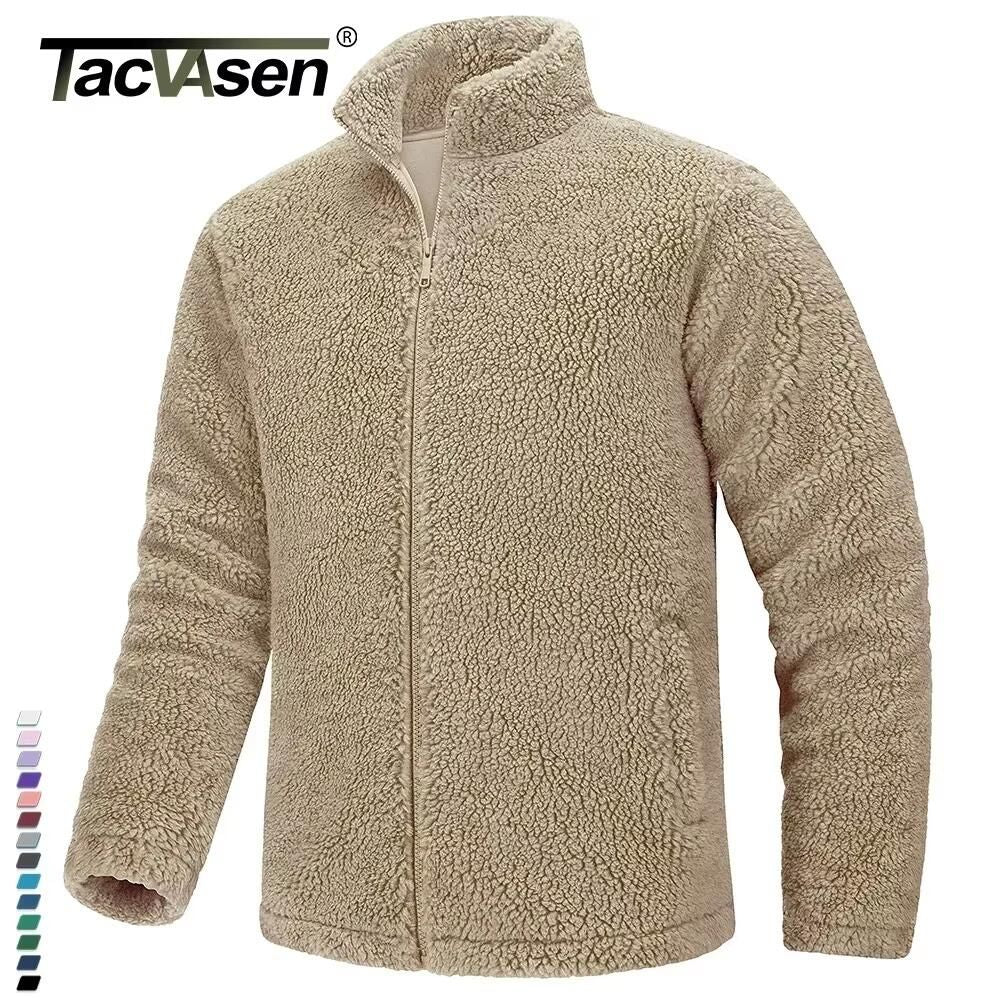 TACVASEN Winter Full Zip Up Warm Fleece Jackets Mens Fuzzy Sherpa Jacket Thicken Thermal Outdoor Fluffy Coat Zip Pocket Outwear