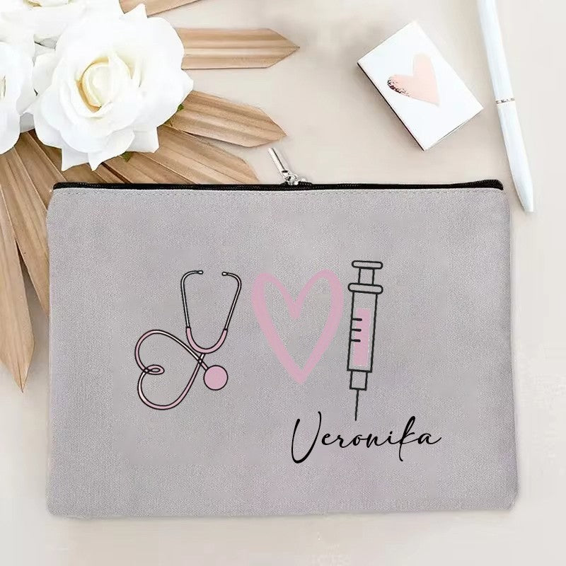Stethoscope Nurse Custom Name Canvas Bag Organizer Travel Storage Medicine Bags Perfume Lipstick Pouch Personalized Gift Nurses