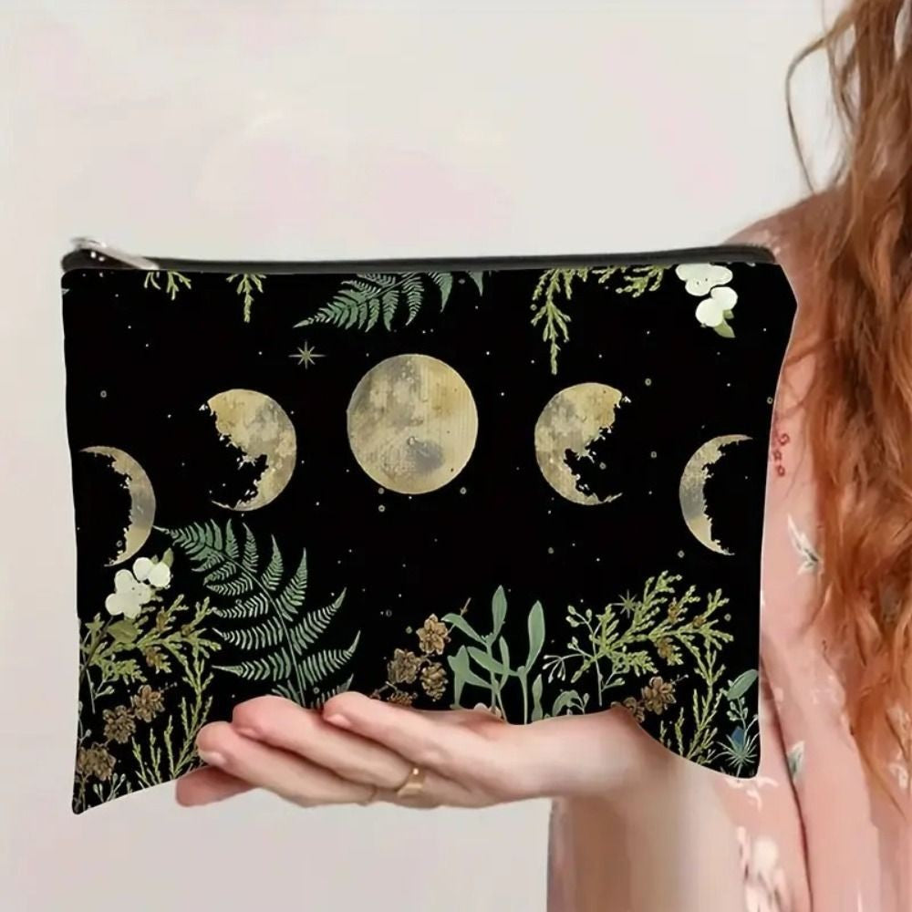 New Trendy Zipper Pouch Nature Moon Phase Simple Modern Cosmetic Bag Durable Storage Bag Gift