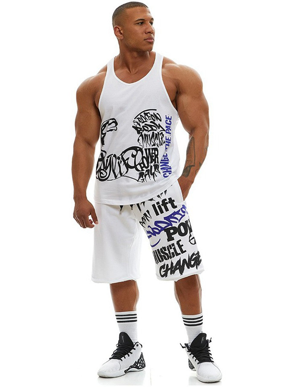 Mens Cotton Gym Shorts Hip Hop Summer Knee Length Fitness Sports Training Running Loose Male Casual Exercise Basketball Shorts