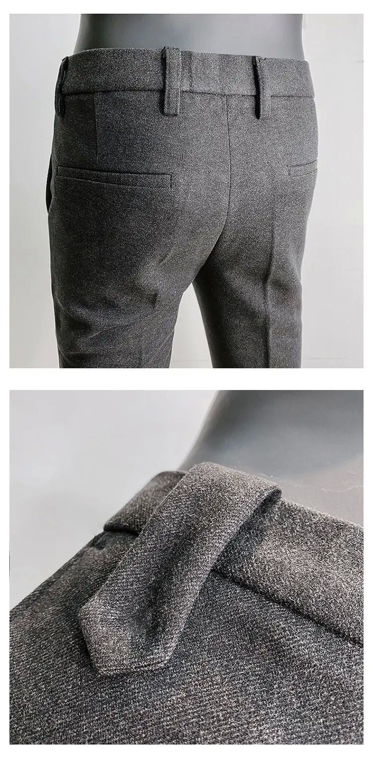 Autumn Winter Thickened Suit Pants Men Casual Slim Fit Straight Trousers Formal Business Woolen Cloth Social Office Dress Pants