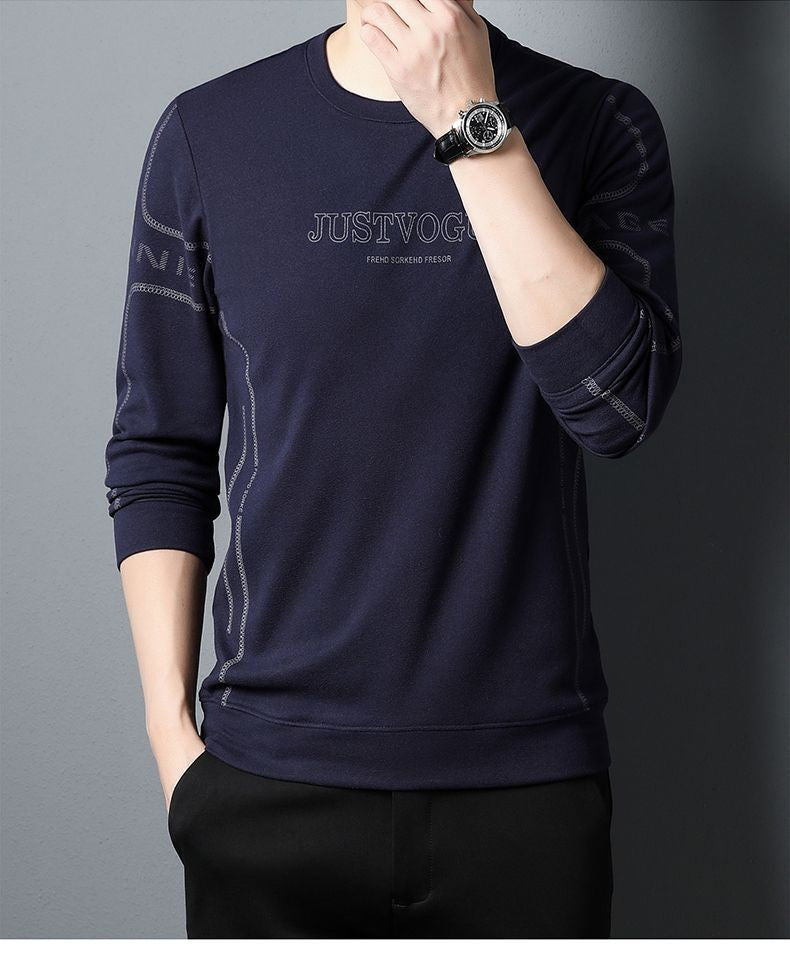 Round Neck Pullover Sweatshirt Men Thermal Underwear Double Fleece Lining Long Sleeve T-Shirt Casual