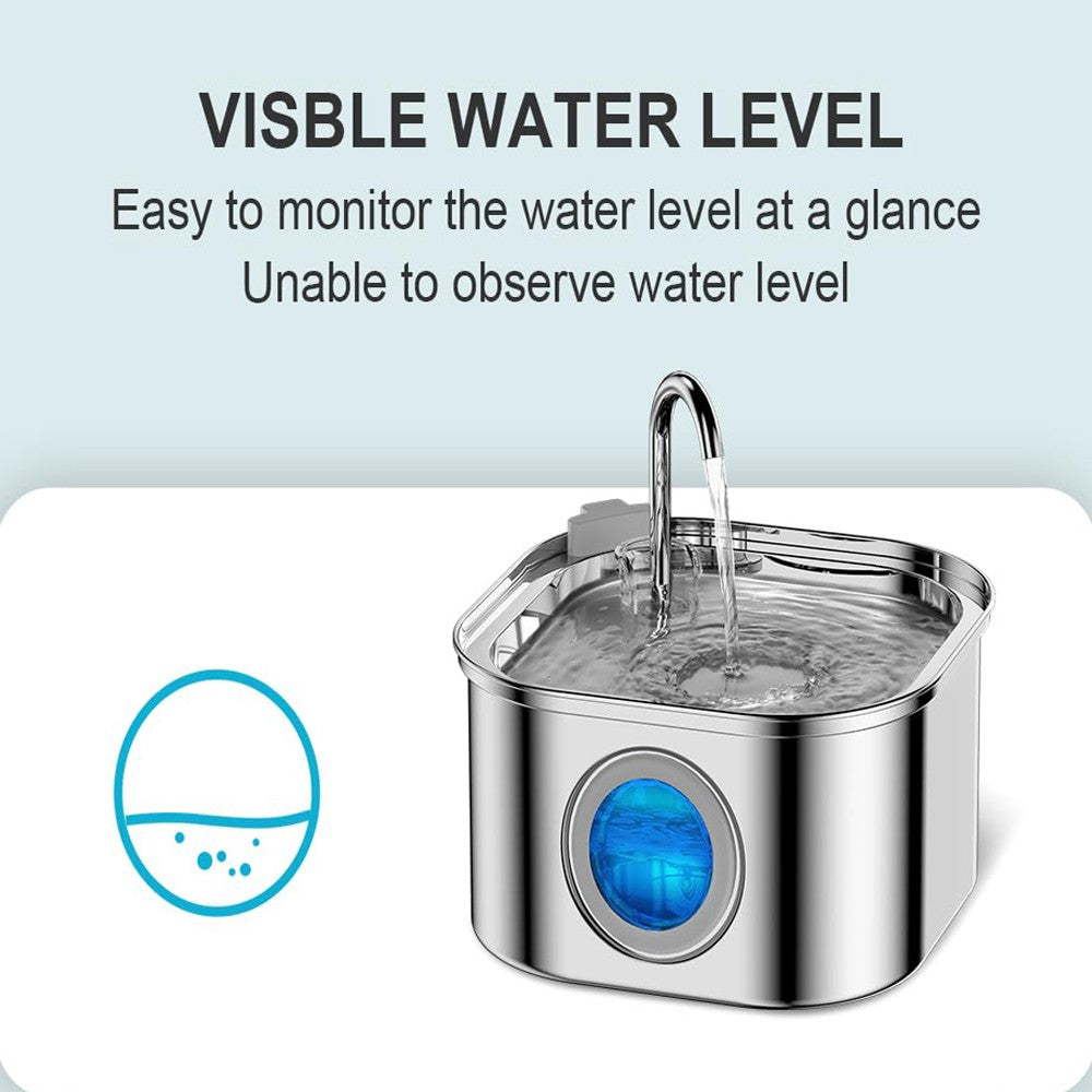Bebedouro Automático para Gatos ZYFeeder 2.2L, Quadrado, Aço Inoxidável, para Animais de Estimação, com Janela? Não inclui plugue 5V 1A?
