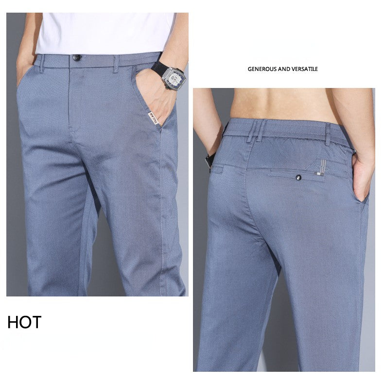2024 Summer Thin Men Straight Casual Men's Pants Slim Stretch Elastic Waist Male Trousers Solid Color Brand Clothing Coffee