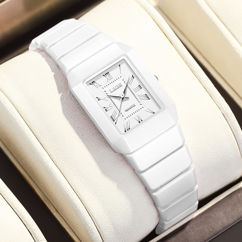 LIGE New Black Watch Women Fashion Creative Square Stainless Steel Ladies Waterproof Watches Elegant Bracelet Quartz Wristwatch