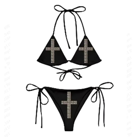 Y2k subculture retro millennium girls style hanging neck suspender bikini set summer beach kawaii classic comfortable bikini set