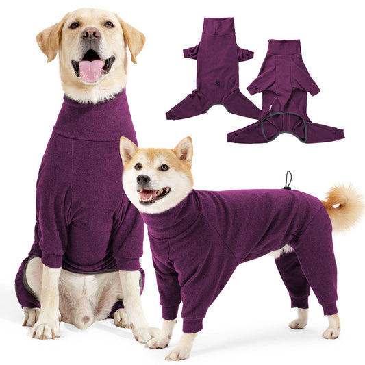 Roupa Quente para Cães à Prova de Vento com Lã, Inverno, Gola Alta, Macacão Completo para Cães Grandes com 4 Patas, Ajustável e Macio