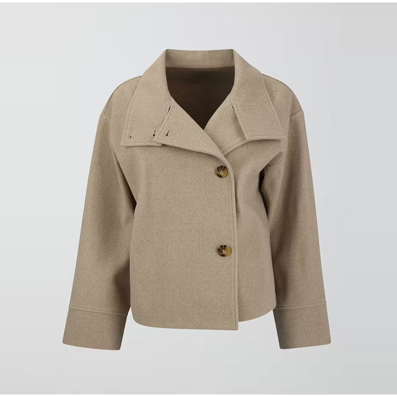 Fashion Stand Collar Solid Short Coat Women Casual Solid Single Breasted Loose Fit Coat 2025 Winter Chic Windproof Jackets