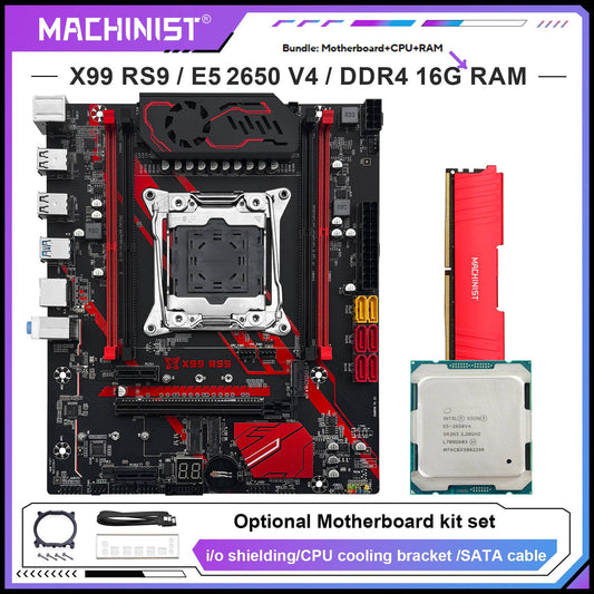 Placa-mãe MACHINIST X99 RS9 com kit opcional de processador Xeon E5 2680 V4 LGA 2011-3 e conjunto de memória ECC DDR4 de 16 GB 2400 MHz USB3.0