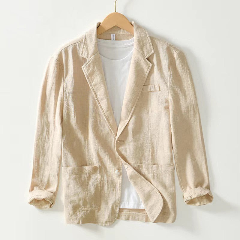 Stylish Retro Linen Blazer for Men Casual Business Formal Wear, Youthful and Loose Suit Jacket -70% Linen, 30% Cotton -8 Colors