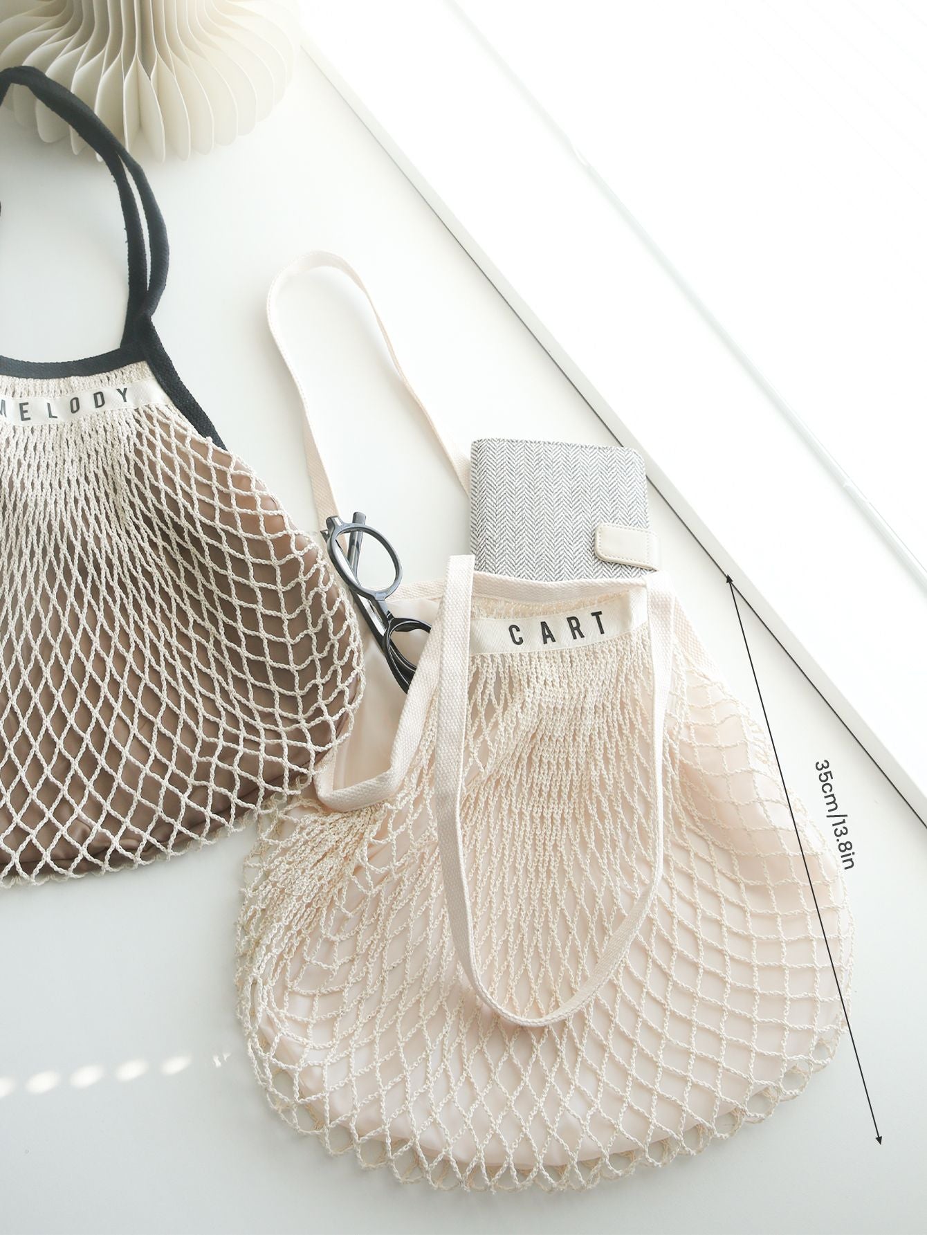 1PCS Personalised Name Mesh organic Cotton Bag with Long handle Reusable Washable Beach Bag Organizer for Shopping Grocery Bag