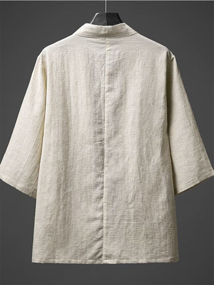Cardigan suit men's five quarter sleeve solid color cloak suit linen thin windbreaker Chinese style jacket MH207