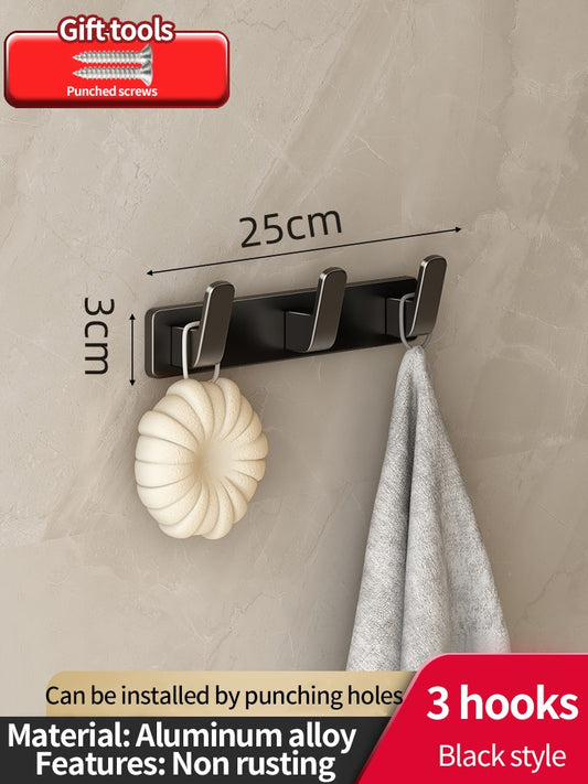 no drill Space Aluminum punch-free Kitchen Hook Bathroom Clothes Hooks Storage Rack Hook Door Wall Hanging Household Accessories