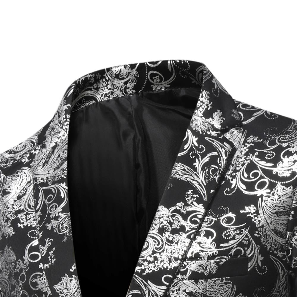 Men's Slim Fit Print Blazer Jacket 2025 Fashion Handsome Business Casual Silver Stage Show Suit Small Menswear