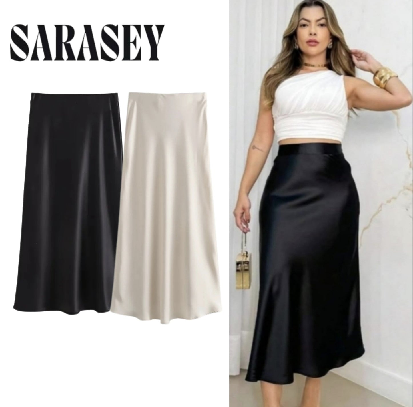 Women 2025 Satin Black Skirt Women High Waist Long Skirts for Women Summer White
