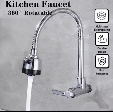 360° Kitchen Wall Mounted Faucet Single Cold Universal Vegetable Basin Faucet Bathroom Stainless Steel Sink Balcony Faucet