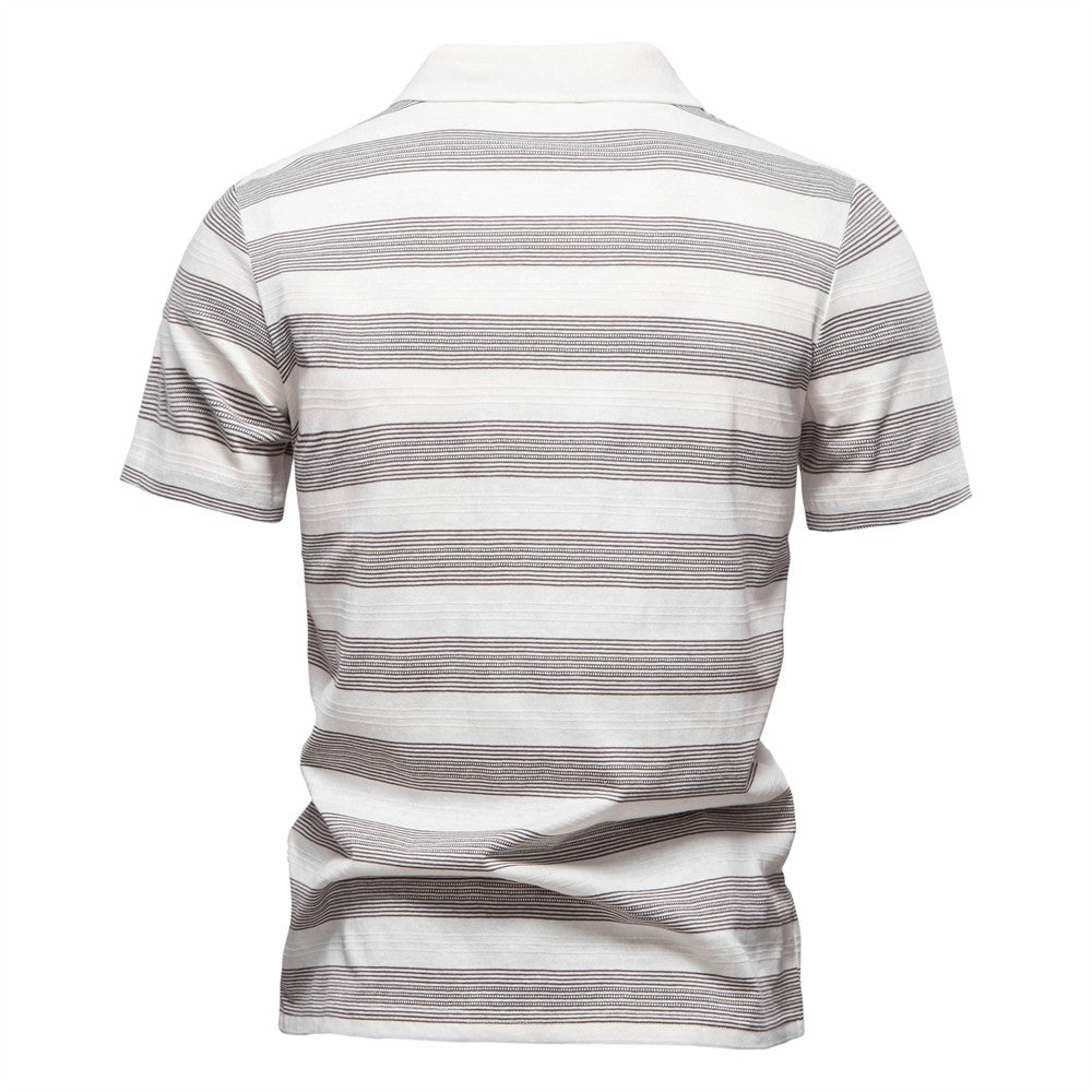 AIOPESON 2025 New Summer Striped V Neck Cotton Polo Shirts for Men Breathable Short Sleeve Casual Knit Shirts Comfort Fit