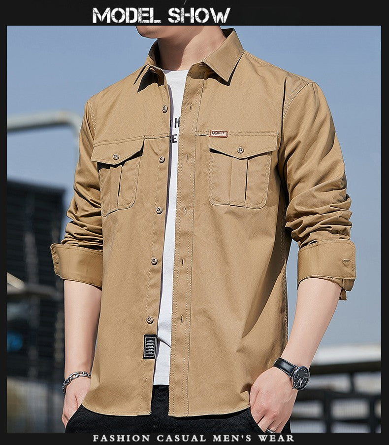 100% Cotton New Cargo Shirt for Men Long Sleeve 2 Pocket Shirts Outdoor Casual Blouses High Quality Clothing Overshirt